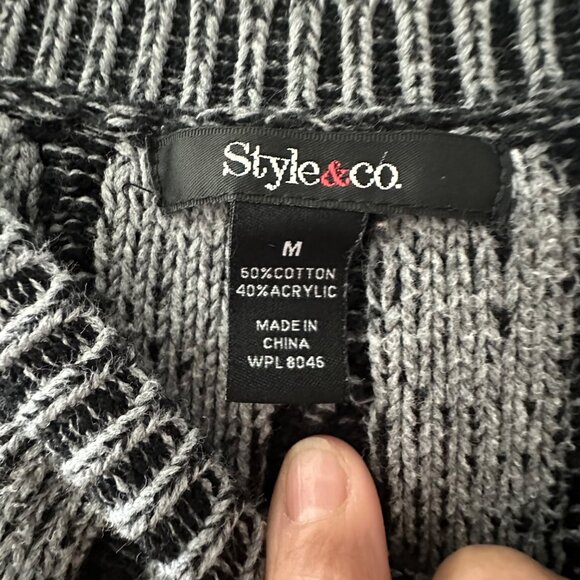 Style & Co Womens Gray & Black Cable Knit Sweater Dress M - Picture 3 of 13